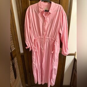 Pink cotton shirt dress size Large EUC